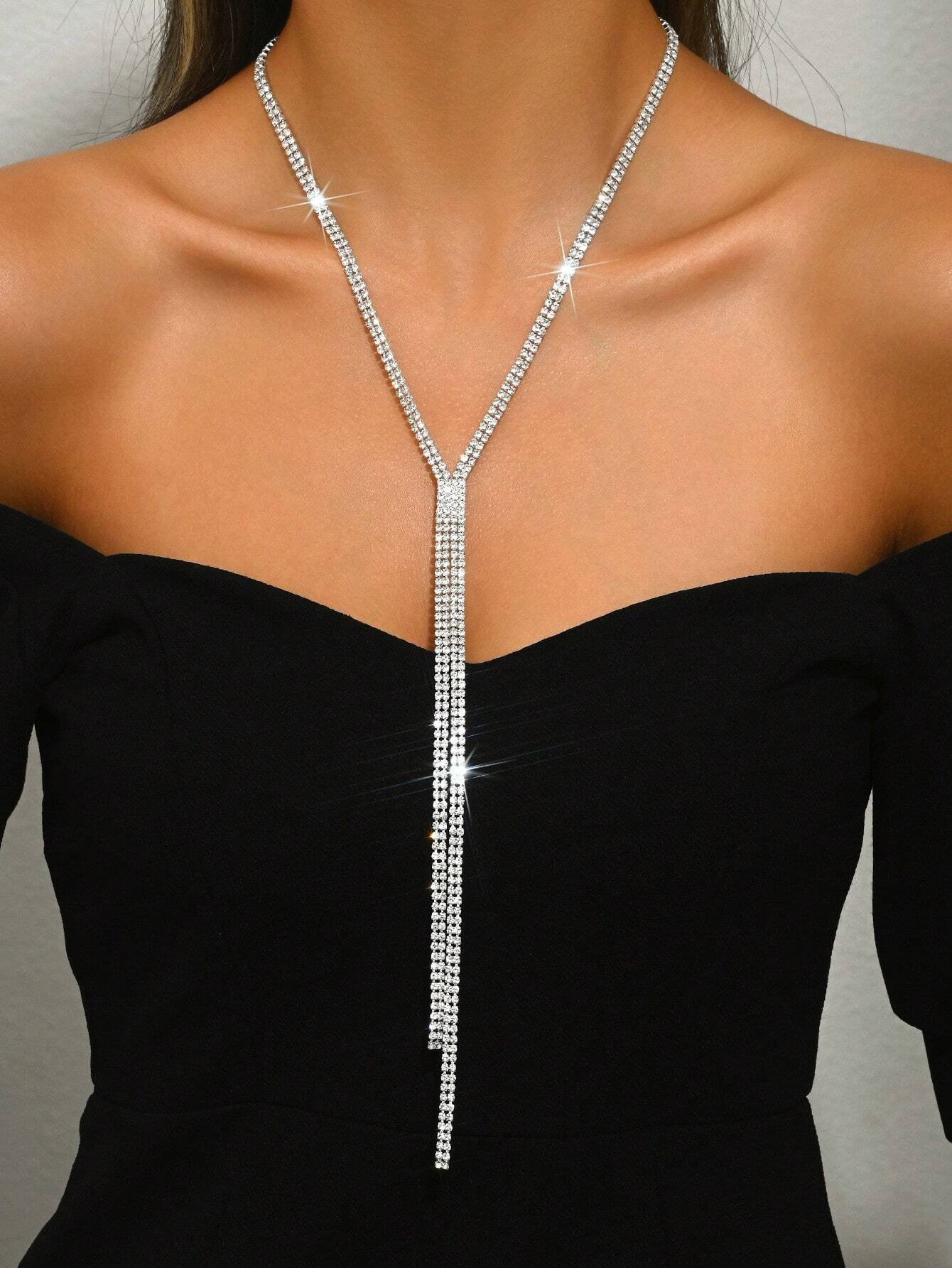 SHEIN Luxury Versatile Extra Long Crystal Clavicle Chain Necklace For Women - Image 2