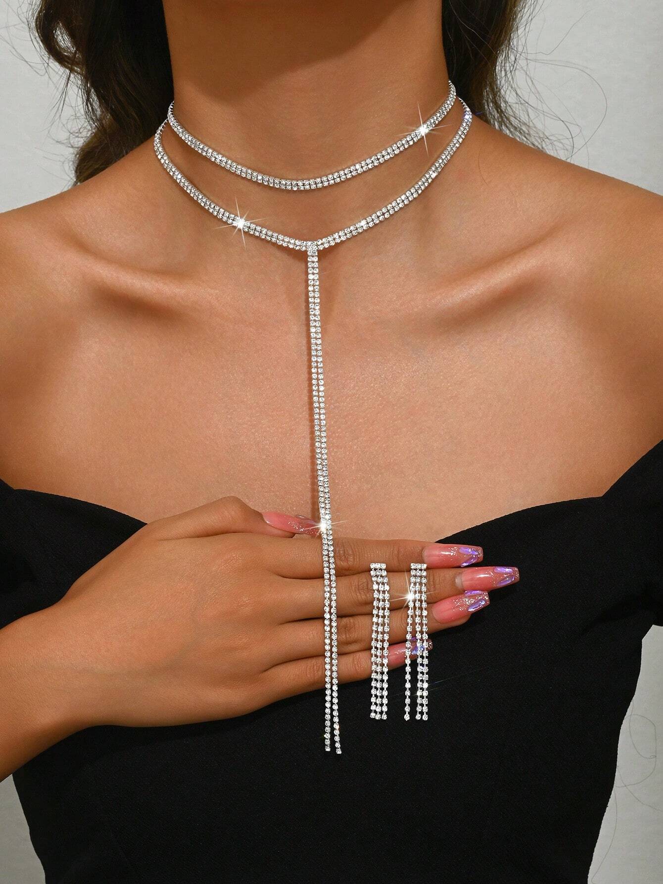 SHEIN Luxury Versatile Extra Long Crystal Clavicle Chain Necklace For Women - Image 3