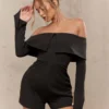 SHEIN MISSGUIDED Tailored Folded Flap Long Sleeves Bardot Playsuit