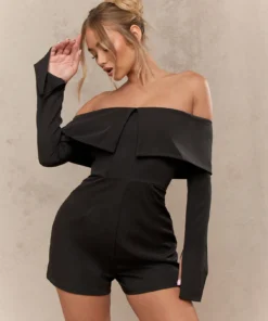 SHEIN MISSGUIDED Tailored Folded Flap Long Sleeves Bardot Playsuit