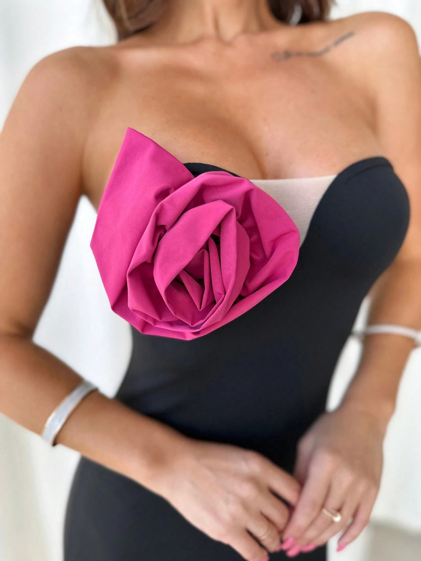 SHEIN Privé Women's Elegant 3D Floral Strapless Bodycon Long Dress For Party Events - Image 4