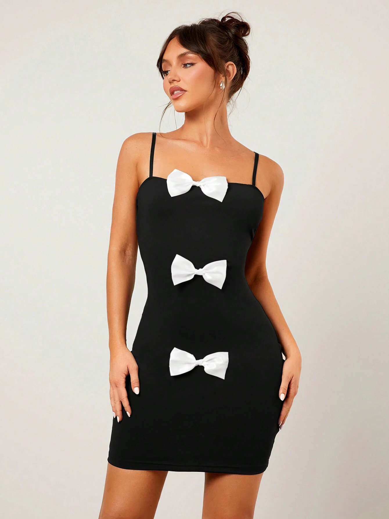 SHEIN SHEIN SXY Fall Women Clothes;Black Skirt;Holiday Party Dress With White Bow Decort - Image 4