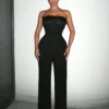 SHEIN SXY Women's Strapless Lace Splicing Wide-Leg Jumpsuit