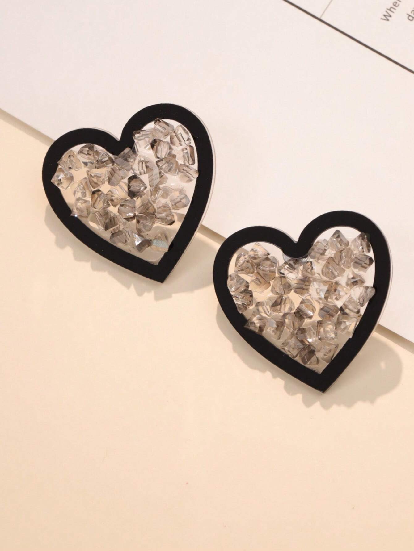 SHEIN 1pair Elegant Black Heart Shape Artificial Crystal Earrings - Image 4