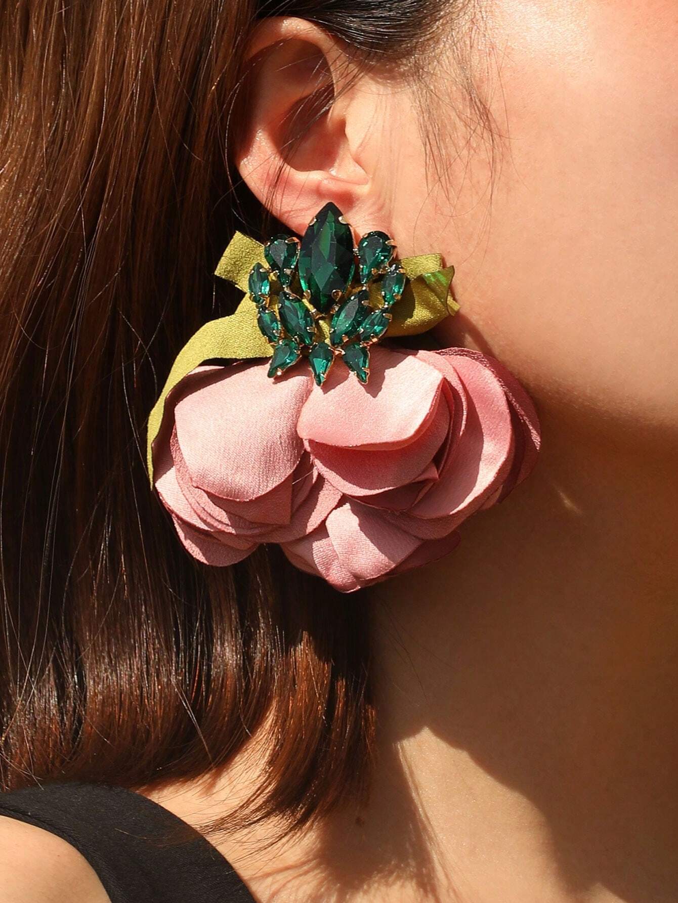 SHEIN 1pair Full Rhinestone Bowknot & Flower Earrings Suitable For Women