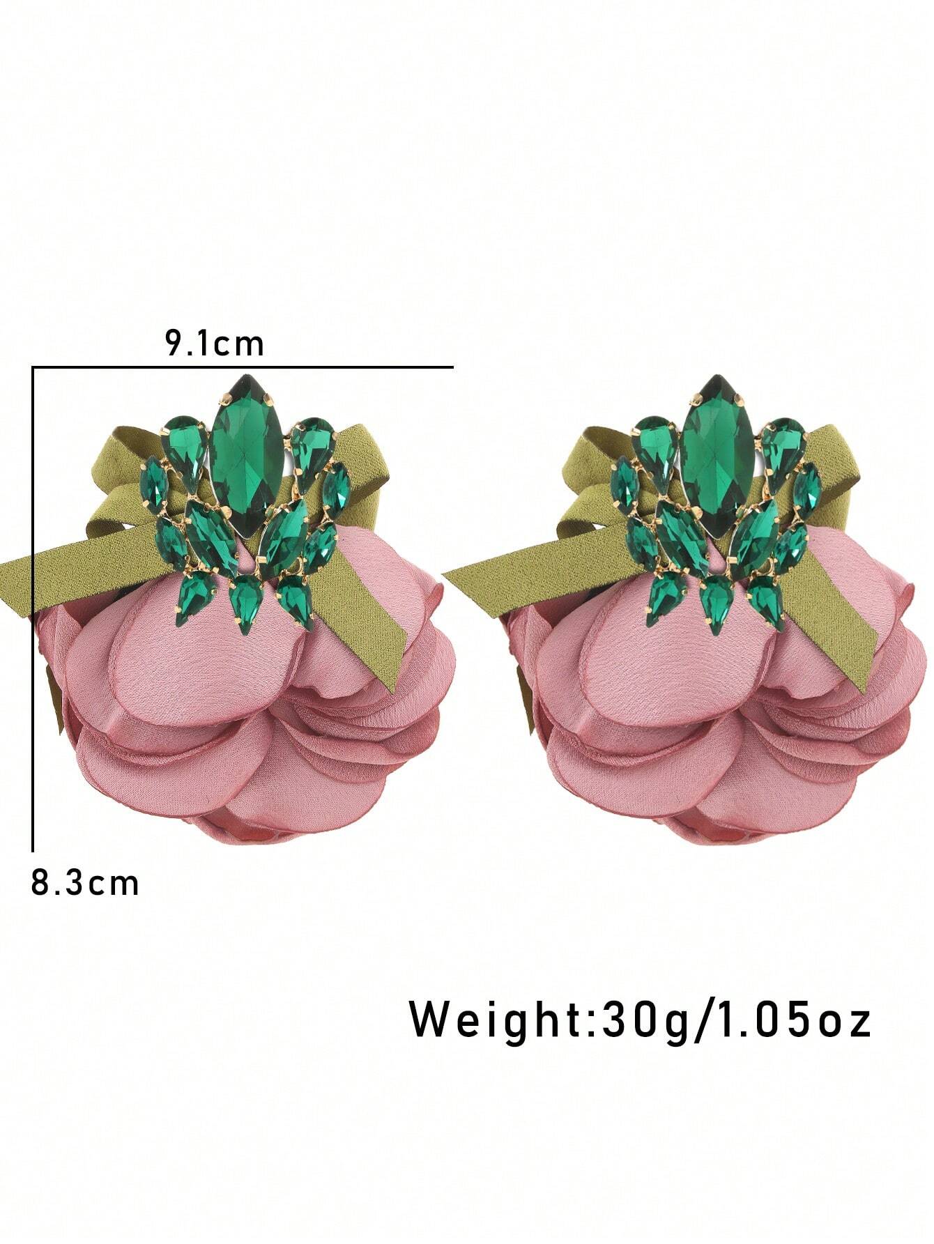 SHEIN 1pair Full Rhinestone Bowknot & Flower Earrings Suitable For Women - Image 3