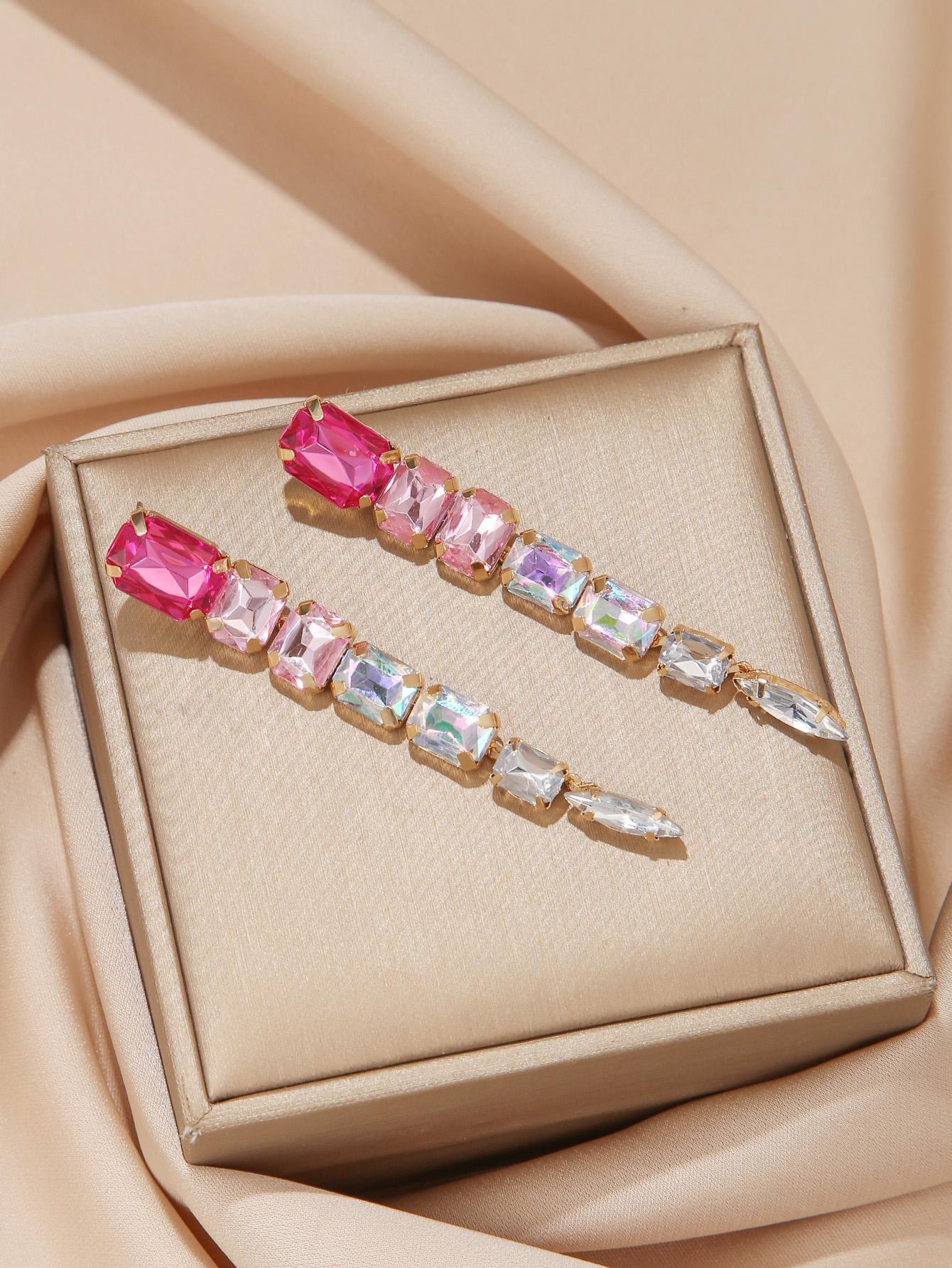 SHEIN 1pair Glamorous Rhinestone Drop Earrings For Women For Daily Decoration - Image 2