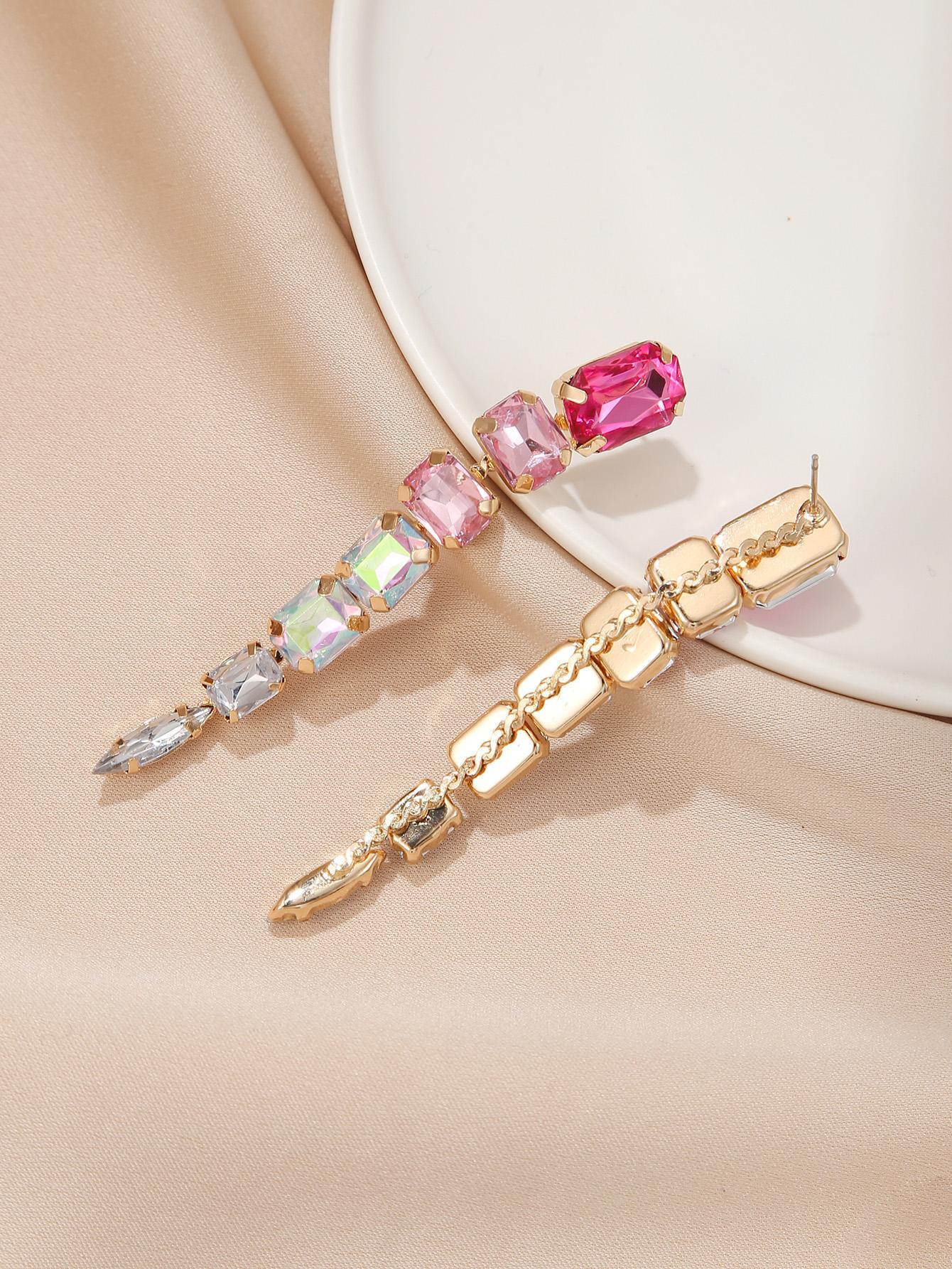 SHEIN 1pair Glamorous Rhinestone Drop Earrings For Women For Daily Decoration - Image 3