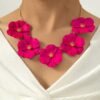 SHEIN 1pc Colorful, Rose Red Dopamine-Inspired Flower Pendant Necklace With Designer Touch For Women