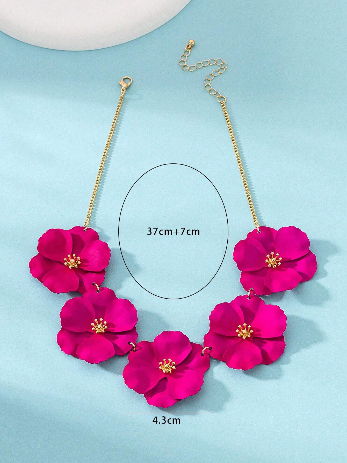 SHEIN 1pc Colorful, Rose Red Dopamine-Inspired Flower Pendant Necklace With Designer Touch For Women - Image 4