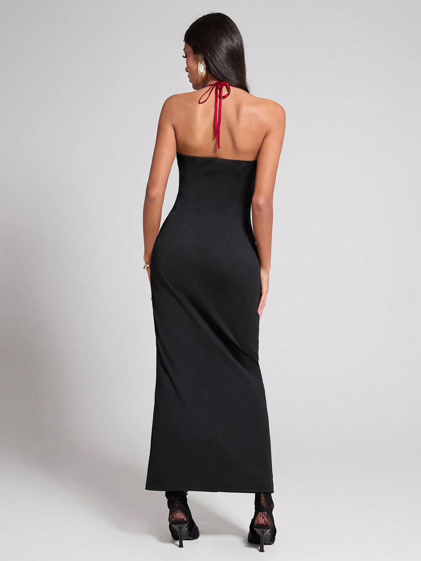 SHEIN COSMINA Women's Elegant Contrast Bustier Fitted Long Halter Neck Dress - Image 2