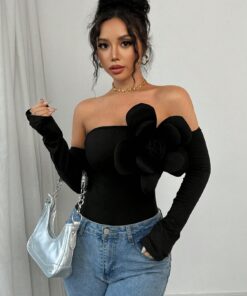 SHEIN Elenzga 1pc Women's Solid Color Off Shoulder Bodysuit
