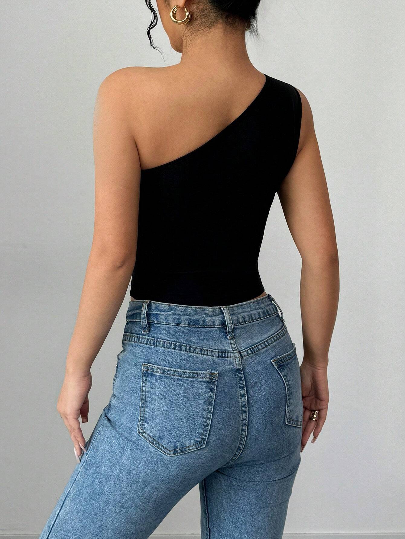 SHEIN Elenzga Elenzga One-Shoulder Black And White Contrasting Big Bow Top - Image 3