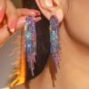 SHEIN Nightclub Party Tassel Crystal Earring Stud For Women 1Pair