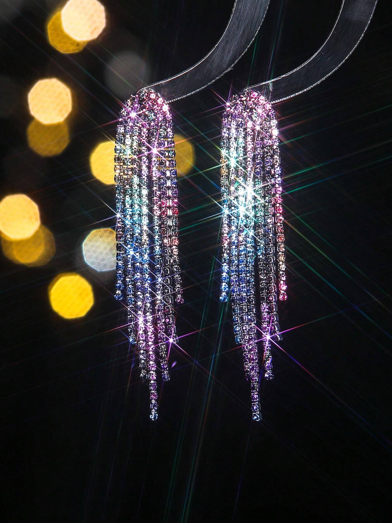 SHEIN Nightclub Party Tassel Crystal Earring Stud For Women 1Pair - Image 2