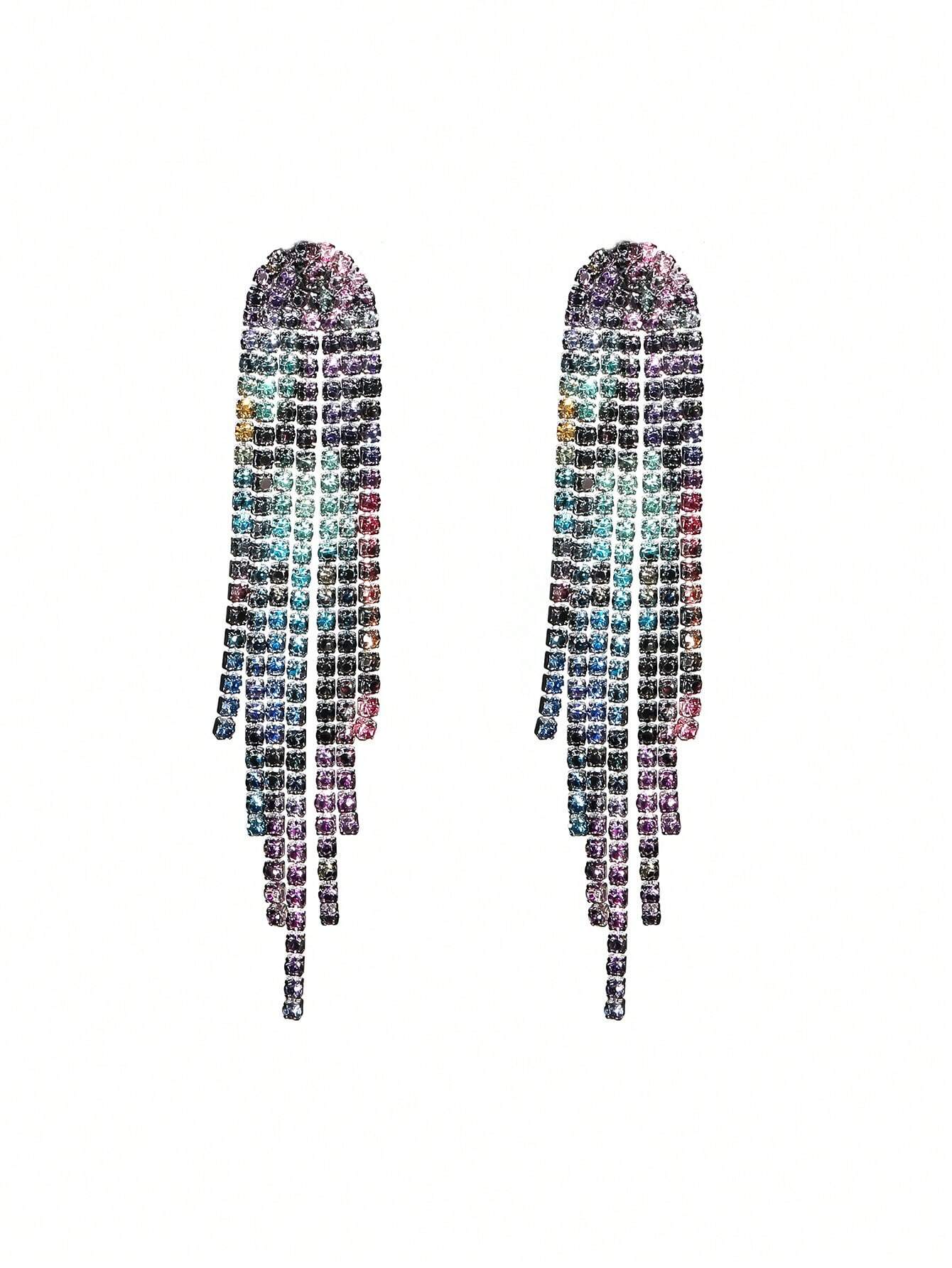 SHEIN Nightclub Party Tassel Crystal Earring Stud For Women 1Pair - Image 3
