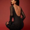 SHEIN Opulessa 1pc Black Backless Flare Sleeve Round Neck Sexy Long Sleeve Dress