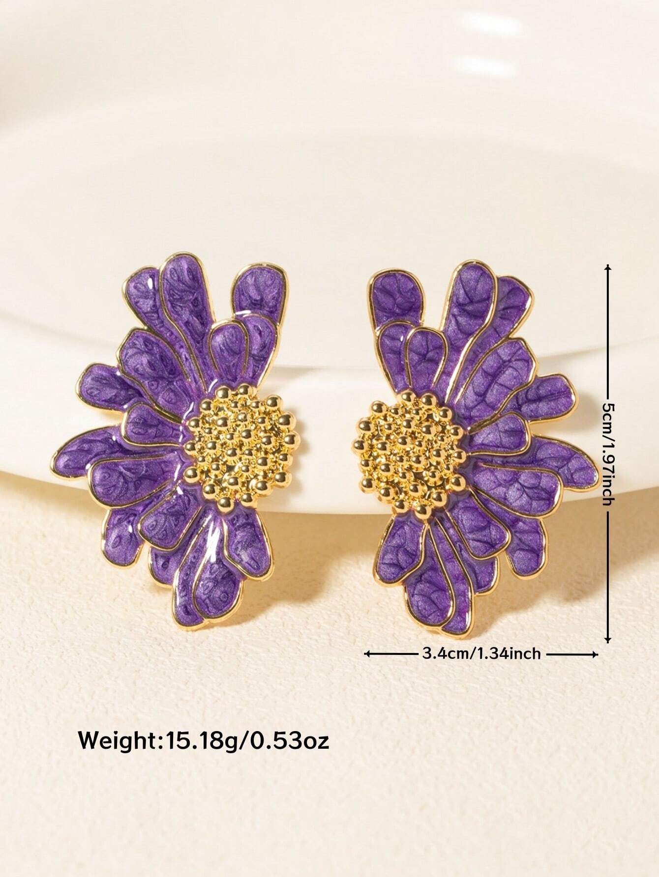 SHEIN Retro Enamel Metal Petal Floral Drop Earrings For Daily Wear - Image 4