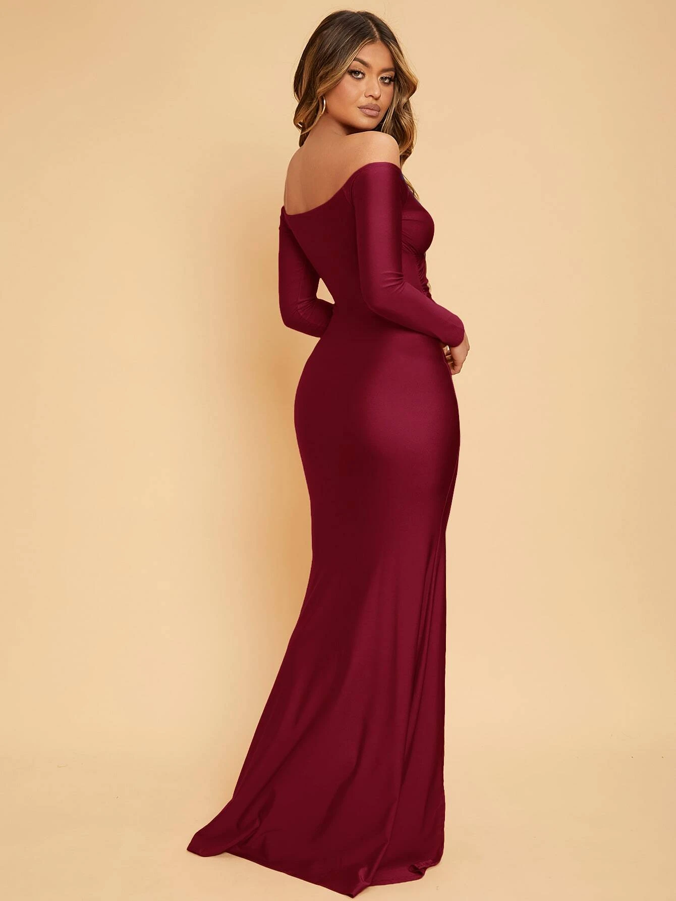 SHEIN Belle Solid Off Shoulder Split Thigh Dress - Image 2