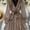 SHEIN Clasi Fashion Celebrity High Quality Long Sleeve V-Neck Waist Slimming A-Line Glittering Sequin Party Dress