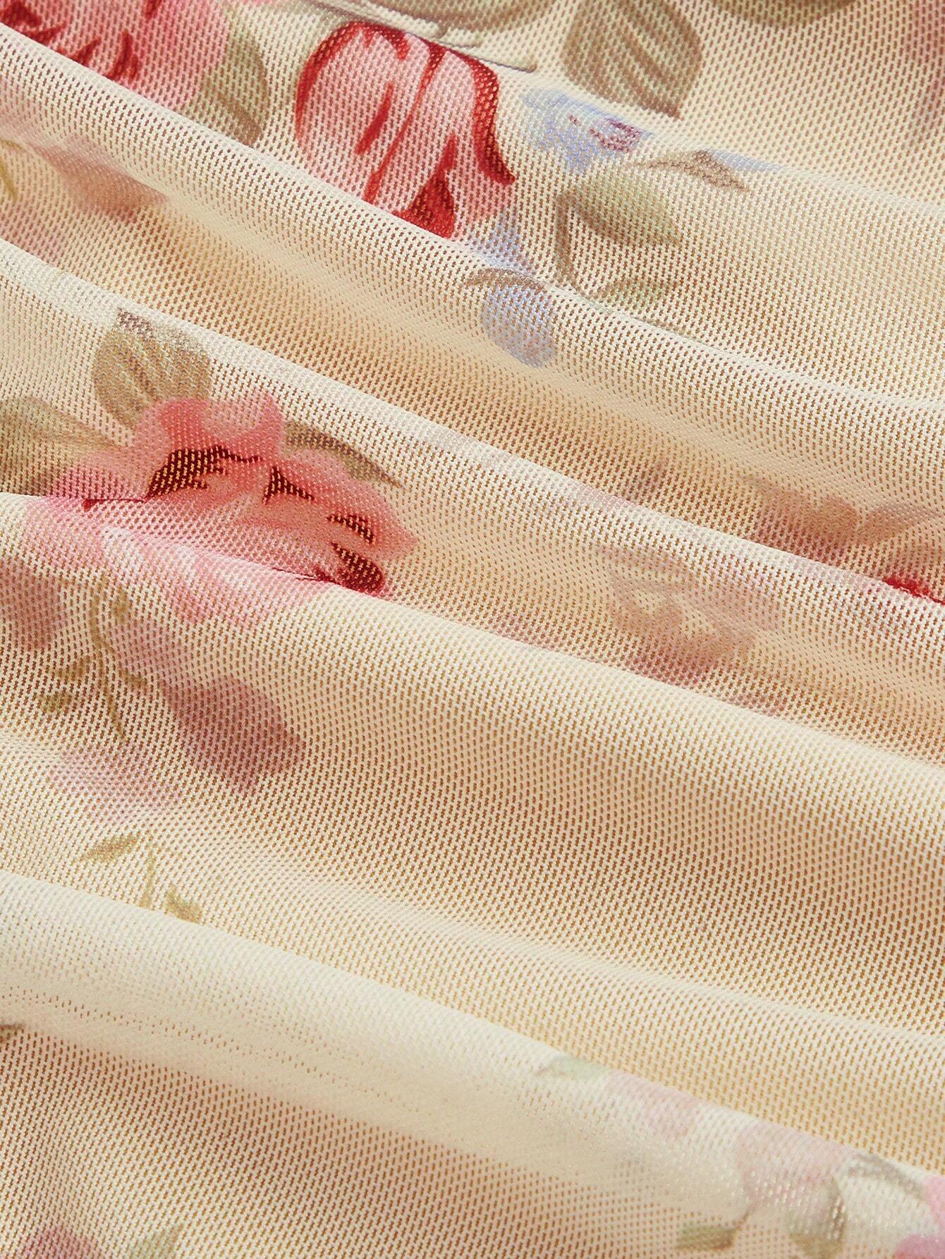 SHEIN MOD Apricot-Colored Allover Print 3D Floral Pleated Holiday Dress For Summer Dates - Image 4