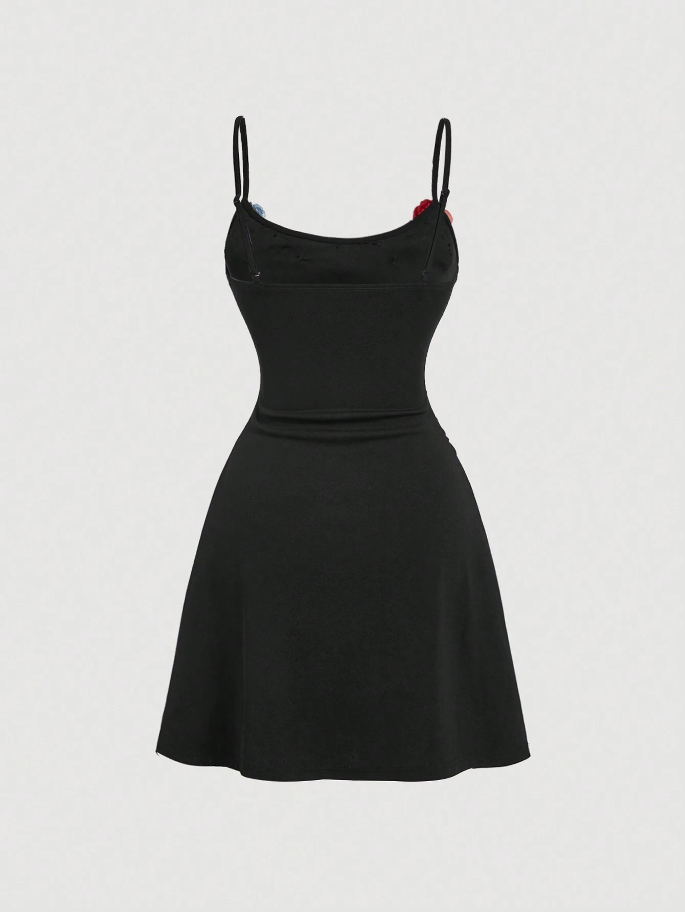 SHEIN MOD Black Asymmetrical Hemline Vintage Dress With 3D Flowers Black Back To Dresses Mini - Image 2