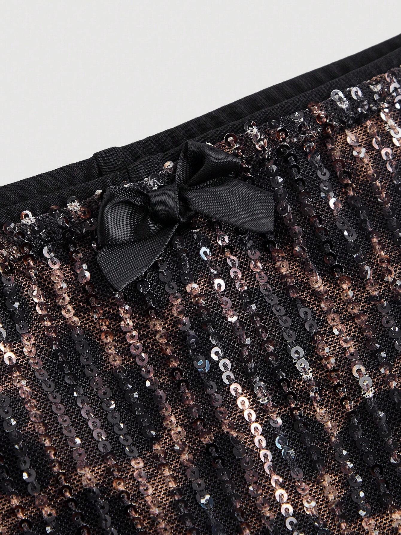 SHEIN MOD Women's Leopard Print Sequin Decor Low Waist Mini Skirt, Casual Vacation,Net Skirt,Hippie Women Clothes, Metallic Skirt - Image 3