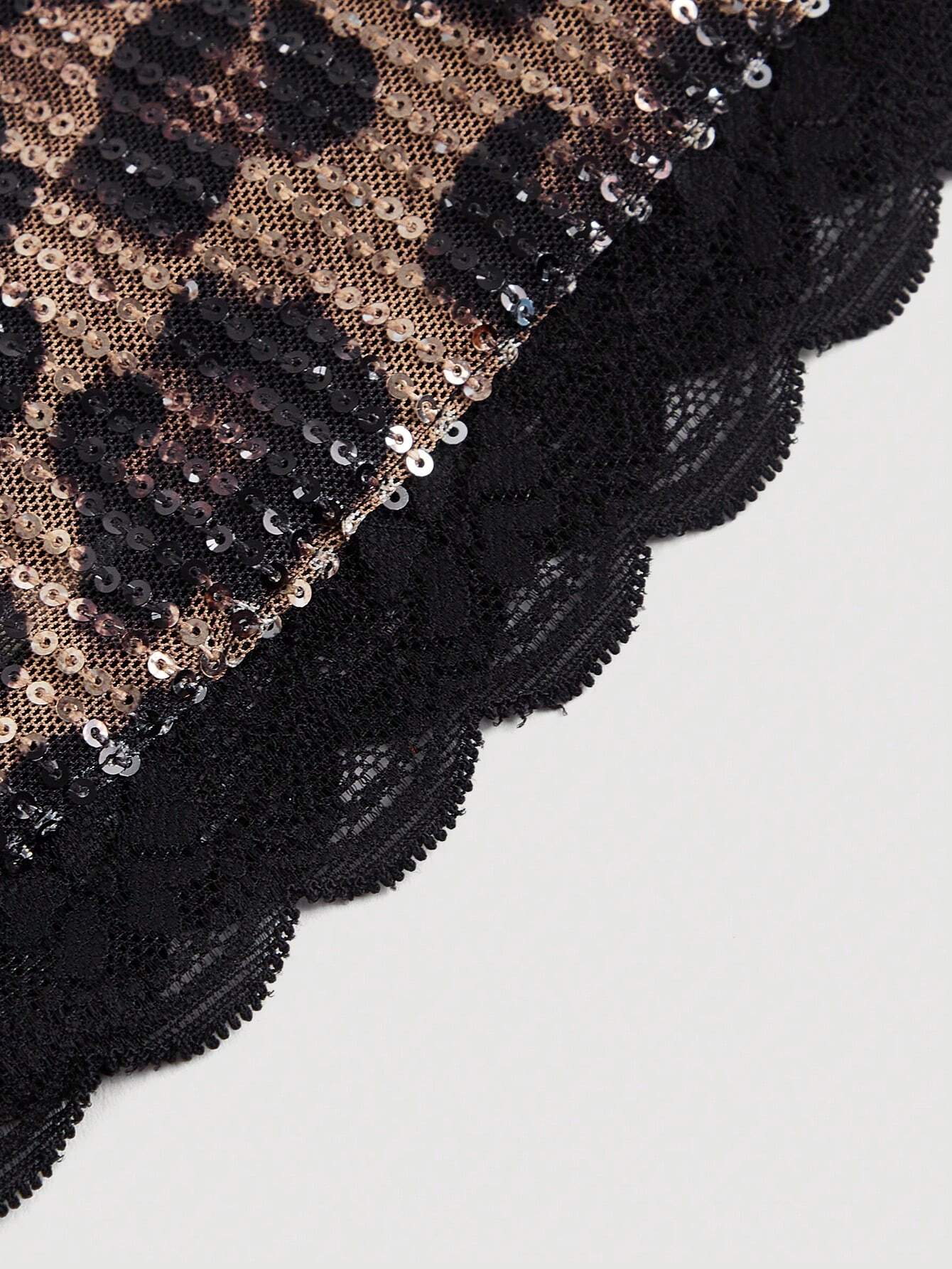 SHEIN MOD Women's Leopard Print Sequin Decor Low Waist Mini Skirt, Casual Vacation,Net Skirt,Hippie Women Clothes, Metallic Skirt - Image 4