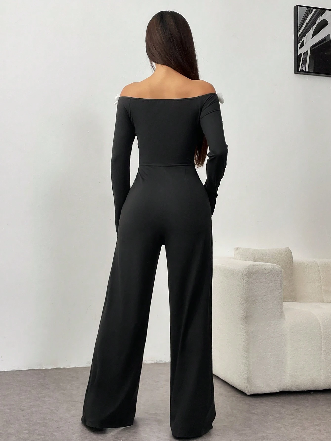 SHEIN Raffinéa Women's Off-Shoulder Tie-Front Jumpsuit With Slit - Image 3