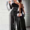 SHEIN SXY 1pc Sexy Mesh Contrast Asymmetric Sleeve Formal Jumpsuit For Women