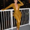 SHEIN SXY Sexy Elegant Backless Glitter Deep V-Neck Long Sleeve Bodycon Jumpsuit