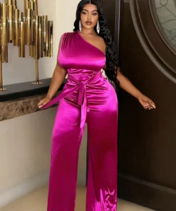 SHEIN Slayr Asymmetrical Shoulder With Waist Tie Long Jumpsuit