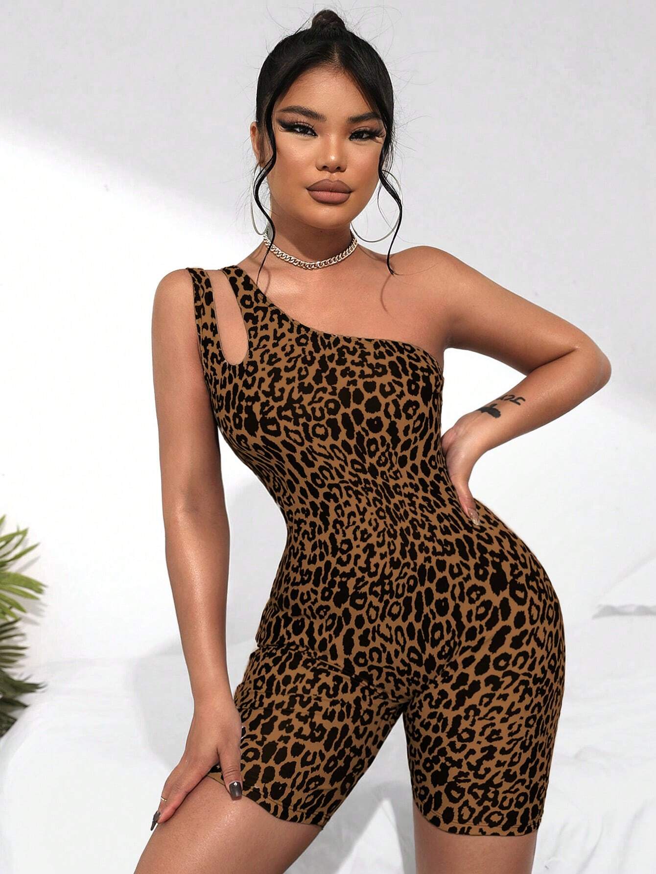 SHEIN Swim 2025 Sexy Hollow-Out Women Leopard Print Romper Summer