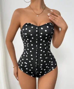 SHEIN VaVaLuxe Sexy Strapless Polka Dot & Fishbone Print Women Bodysuit