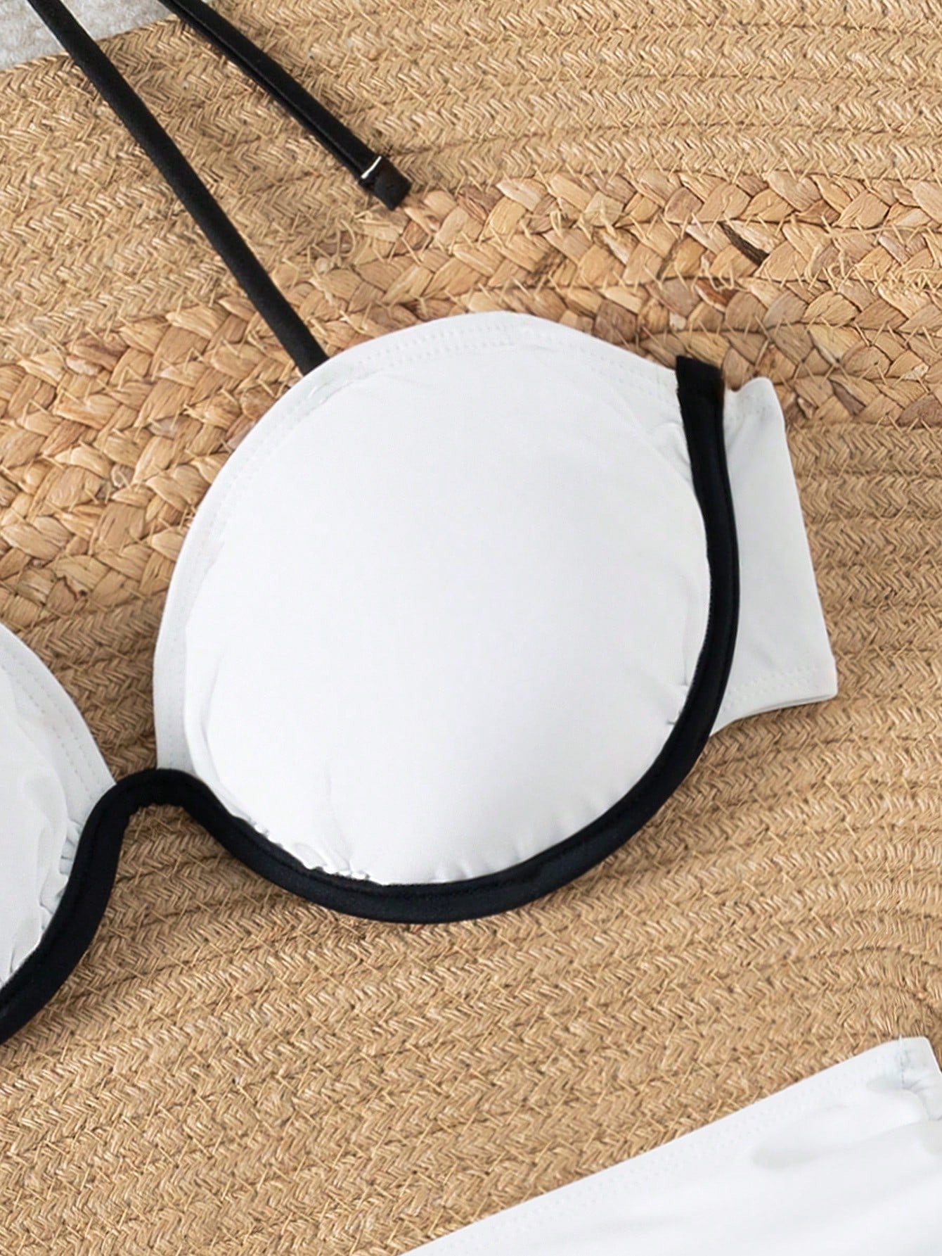 SHEIN SWIM Women Y2K Black & White Fitted Casual Crisscross Knit Bikini Set, Spring/Summer - Image 3
