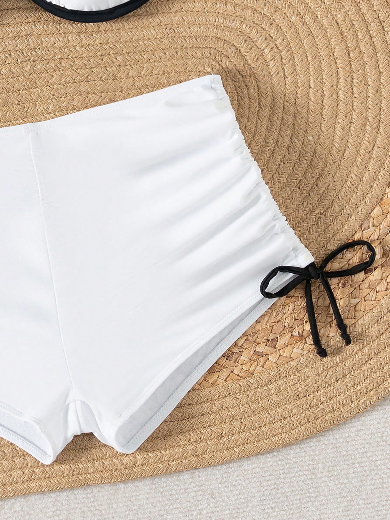 SHEIN SWIM Women Y2K Black & White Fitted Casual Crisscross Knit Bikini Set, Spring/Summer - Image 4