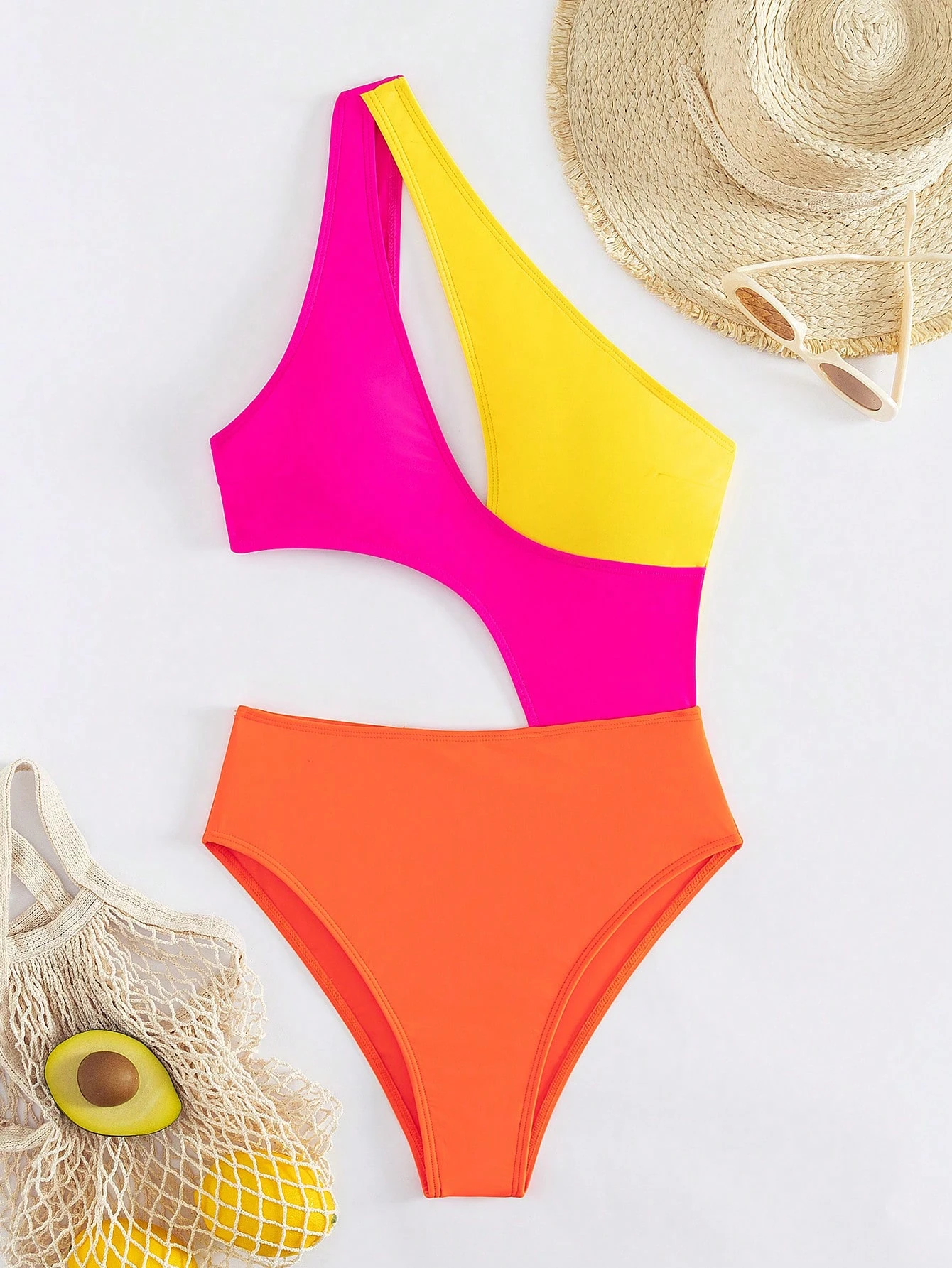 SHEIN Summer Solid Color Sexy Bandage Monokini Swimsuit, Contrasting Color Beach Vacation Swimwear - Image 4