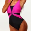 SHEIN Summer Solid Color Sexy Monokini Swimsuit, Color Block Beach Vacation Swimwear