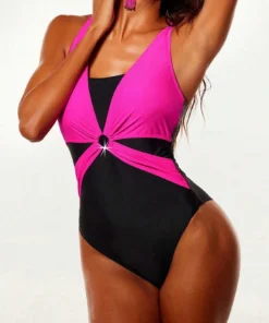 SHEIN Summer Solid Color Sexy Monokini Swimsuit, Color Block Beach Vacation Swimwear