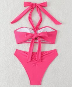 Alternative view of SHEIN Swim Mod Elegant 3D Floral Decor Halter Tie Summer Swimwear Bikini Set, Casual Beach Wear