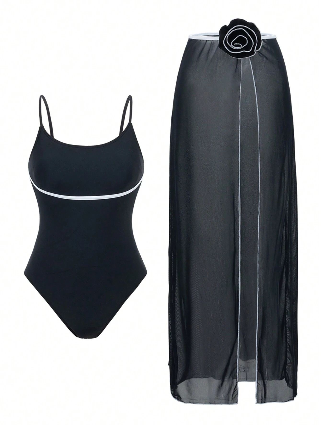 SHEIN Swim Oasis 2pcs/Set Contrast Color Camisole Tank Top & Front Slit Mini Skirt Summer - Image 4