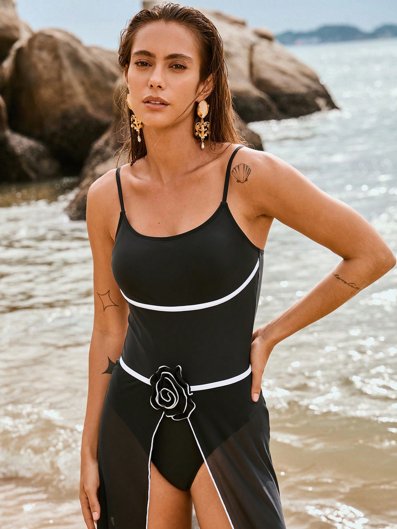 SHEIN Swim Oasis 2pcs/Set Contrast Color Camisole Tank Top & Front Slit Mini Skirt Summer - Image 3