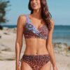 SHEIN Swim Vcay 2pcs Leopard Print Patchwork Bohemian Pattern Front Twist & Back Drawstring Women Vacation Set Summer