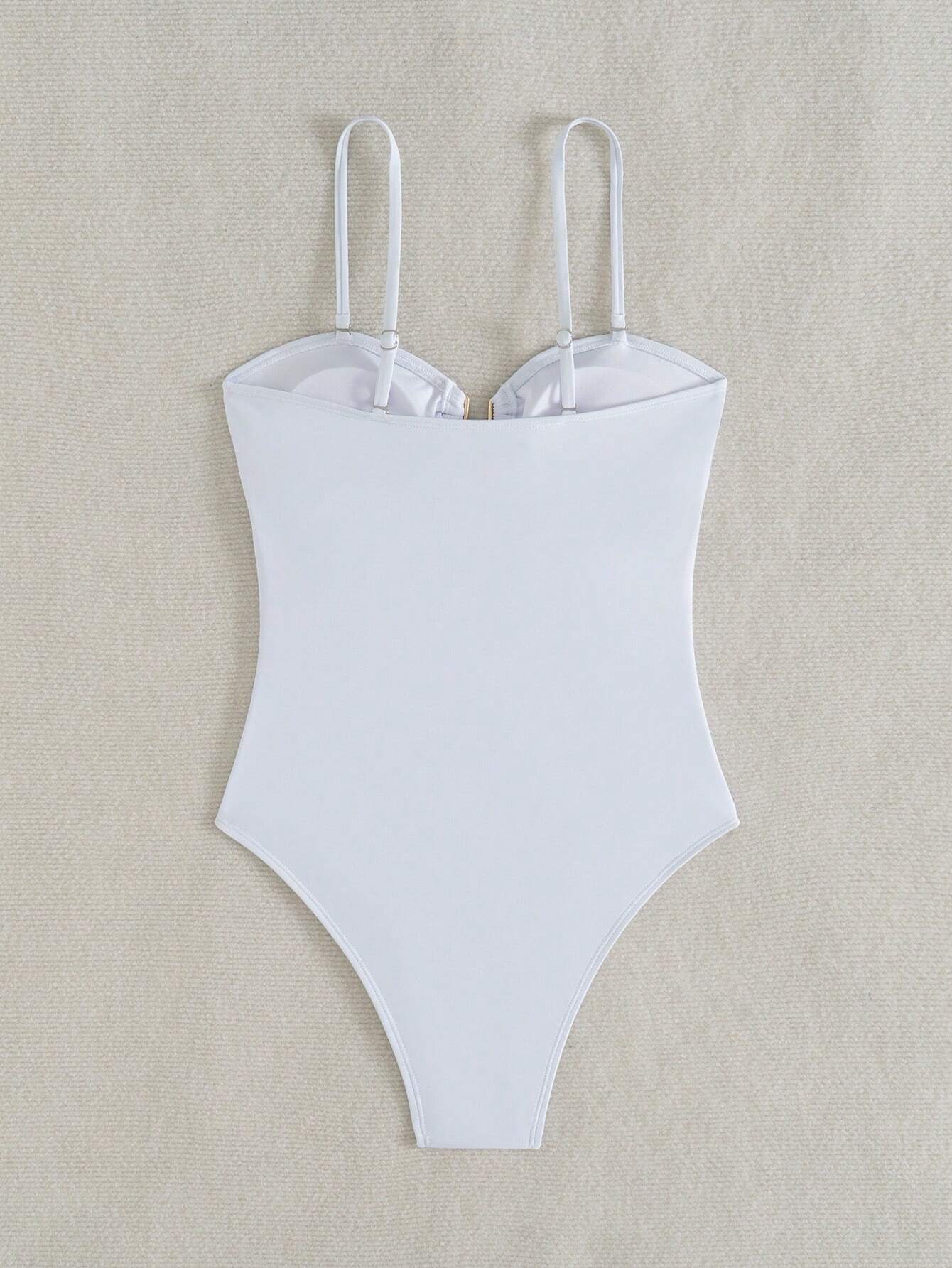 SHEIN Women's White Printed With Metallic U-Shape Strap Casual One-Piece Swimsuit Summer - Image 5