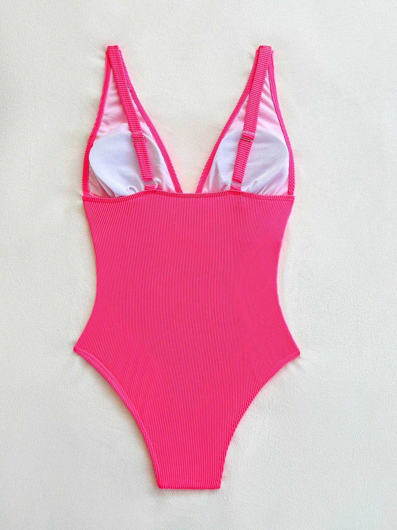 SHEIN VCAY 1pc Women's Plain Ruched Deep V Textured One-Piece Swimsuit - Image 2