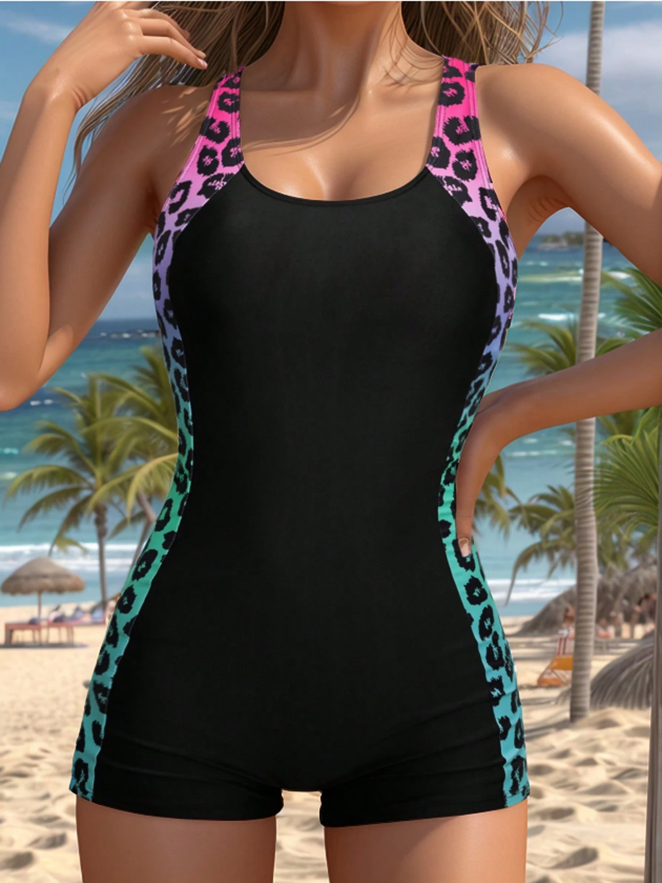 SHEIN Women's Sport Competitive Leopard Print Patchwork Backless Sexy