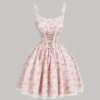 SHEIN MOD Square Neck Corset Lace Patchwork Pink Floral Romantic Pastoral Dress