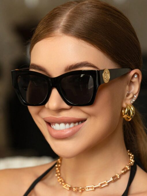 SHEIN Retro Square Large Frame Unisex Plastic Sunglasses #Black