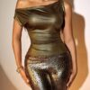 SHEIN SXY Women Off Shoulder Sleeveless Shimmer Top, Minimalist Casual Daily Wear