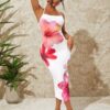 SHEIN SXY Knit Backless Criss-Cross Floral Print Long Dress, Bodycon Fit